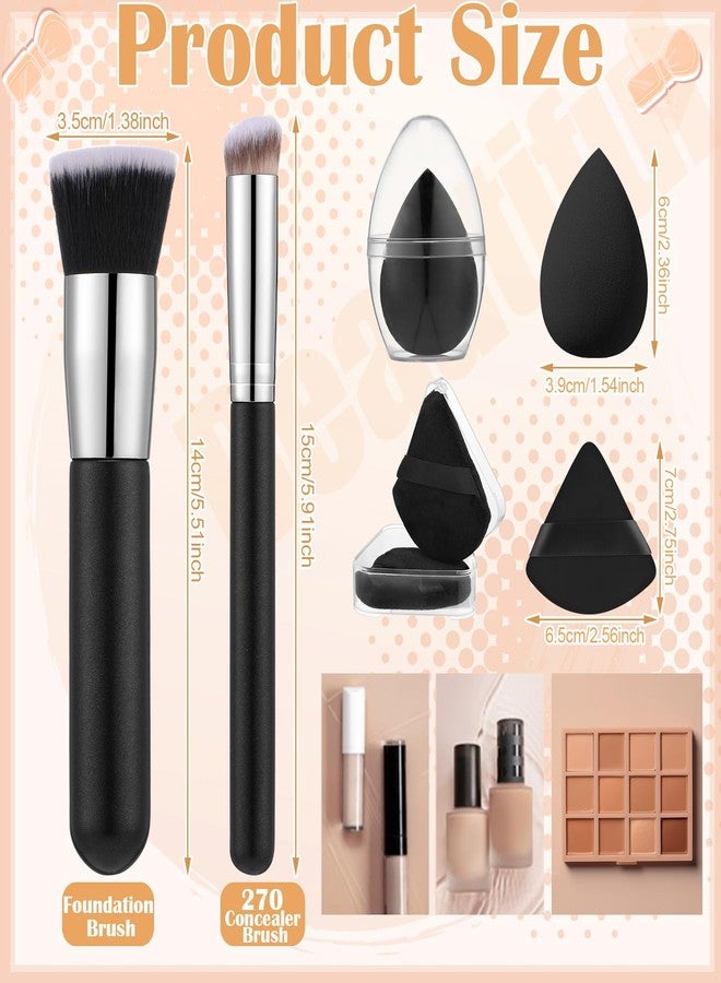 ProSuites 6Pcs Foundation Brush for Liquid Makeup,Liquid Foundation Brush with Makeup Sponge and Powder Puff for Foundation, Powder, Blush, and Concealer(Black) - Image 3
